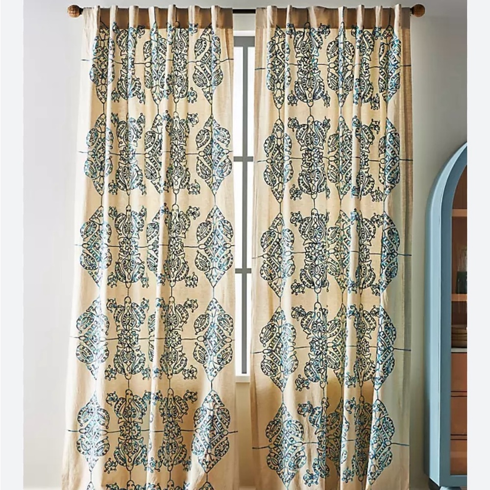 Anthropologie Medina blue curtains 2 panels
